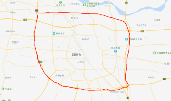 区域:西绕城高速以西是荥阳市,京港澳以东是中牟县,南绕城以南是新郑