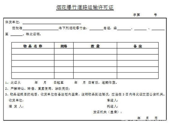 烟花爆竹运输规定 需办道路运输许可证