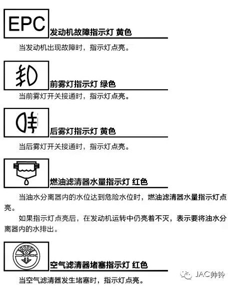 帅铃产品使用指南 仪表台与指示灯介绍