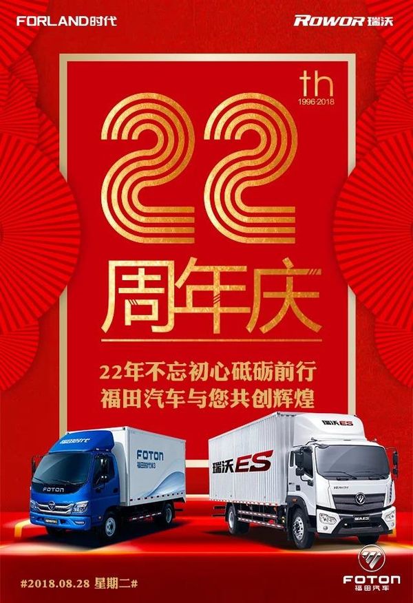 @卡友,福田汽車(chē)22周年慶,邀您一同慶生!