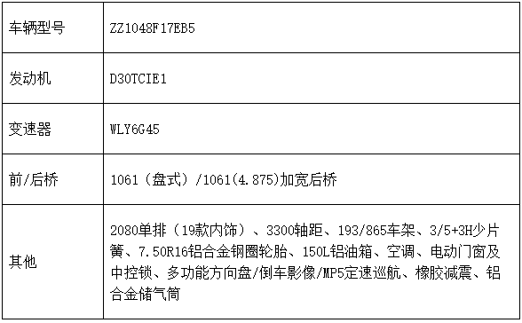 1061盘式前桥,车辆制动效果好,驾乘安全性能高; 云内d30tcie1发动机