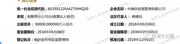 快递逆袭?中通1亿元成立一家供应链公司
