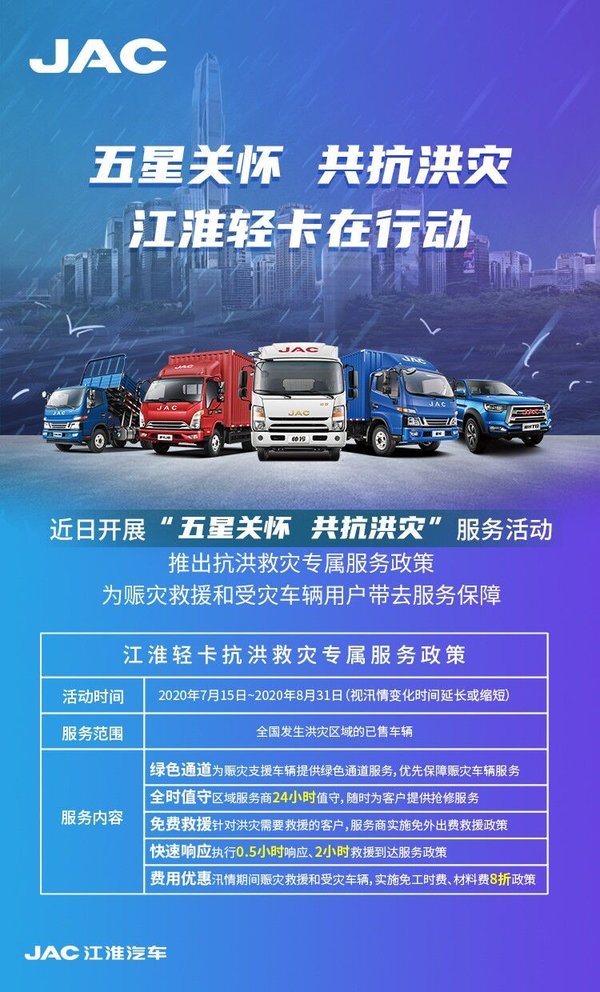 江淮轻卡闻“汛”而动 风雨中彰显企业担当