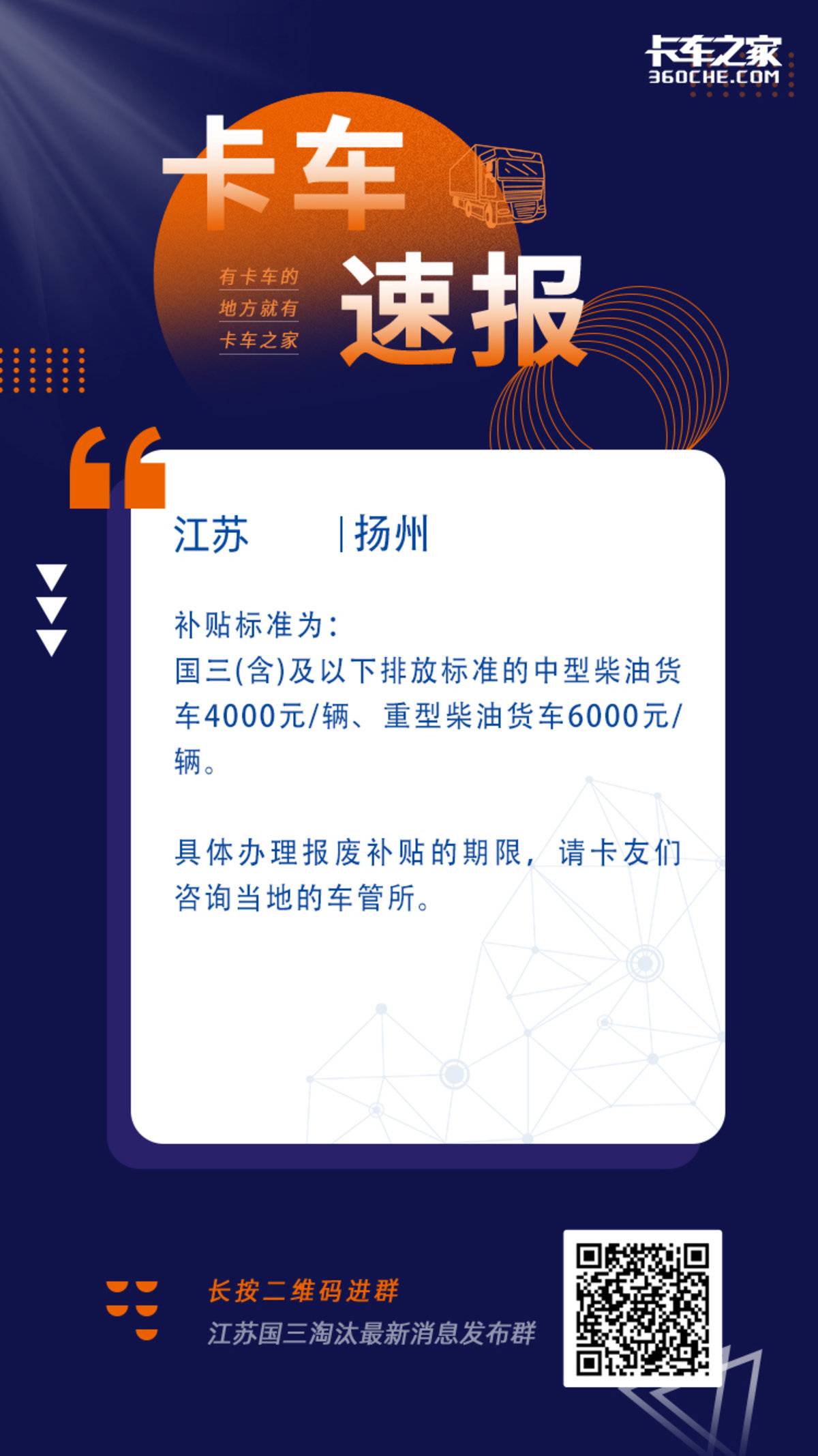 江苏国三补贴政策 扬州：最高6000元！