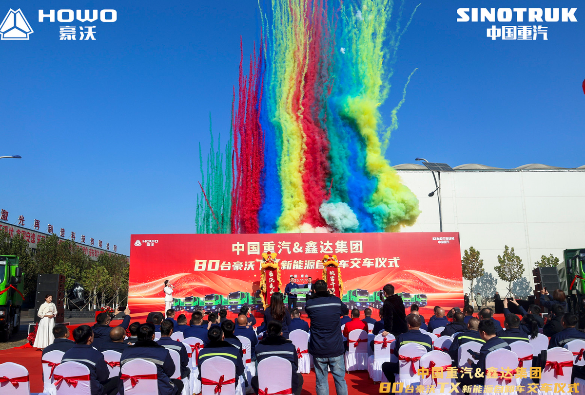交车即启航，绿动新钢城！80台豪沃新能源自卸车荣耀交付，助力唐山开启零碳运输新征程图片