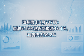 漳州微卡4月237辆：燃油51.9%贴近新能源48.1%，五菱仍占39.2%