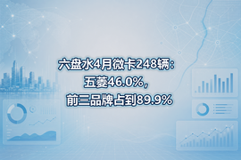 六盘水4月微卡248辆:五菱46.0%,前三品牌占到89.9%