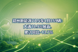 郑州新能源VAN车4月859辆:大通18.9%居首,累计同比-13.7%