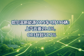 哈尔滨新能源VAN车4月196辆:上汽五菱29.1%,CR3升到57.7%