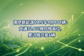 南京新能源VAN车4月411辆:大通32.1%居月榜首位,累计榜只差6辆