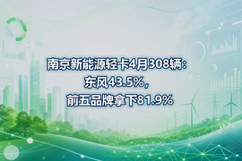 南京新能源轻卡4月308辆：东风43.5%，前五品牌拿下81.9%
