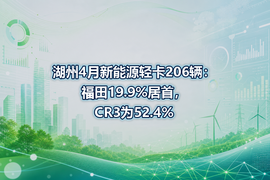 湖州4月新能源轻卡206辆:福田19.9%居首,CR3为52.4%