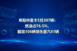 阜阳中重卡5月307辆:燃油占76.5%,解放106辆领先重汽41辆