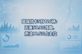 宣城微卡5月126辆:五菱57.9%领跑,燃油90.5%占主位