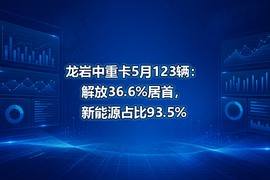 龙岩中重卡5月123辆：解放36.6%居首，新能源占比93.5%
