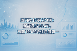厦门微卡5月271辆：新能源占66.4%，五菱19.6%守住月度第一