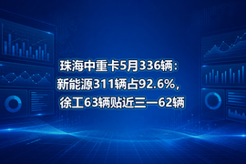 珠海中重卡5月336辆：新能源311辆占92.6%，徐工63辆贴近三一62辆