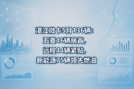 湛江微卡5月136辆:五菱46辆居首,远程44辆紧贴,新能源75辆领先燃油