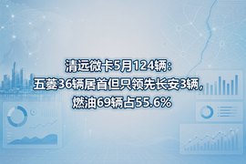 清远微卡5月124辆：五菱36辆居首但只领先长安3辆，燃油69辆占55.6%