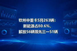 钦州中重卡5月263辆：新能源占80.6%，解放56辆领先三一51辆