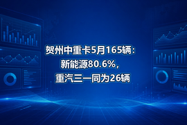 贺州中重卡5月165辆:新能源80.6%,重汽三一同为26辆