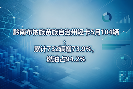 黔南布依族苗族自治州轻卡5月104辆：累计732辆增73.9%，燃油占94.2%