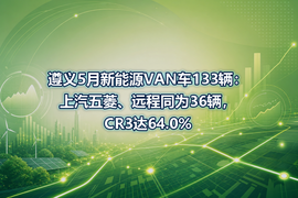 遵义5月新能源VAN车133辆:上汽五菱、远程同为36辆,CR3达64.0%