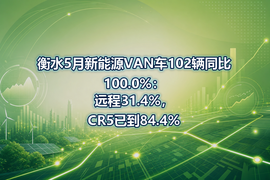 衡水5月新能源VAN车102辆同比100.0%：远程31.4%，CR5已到84.4%