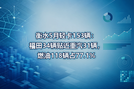 衡水5月轻卡153辆:福田34辆贴近重汽31辆,燃油118辆占77.1%