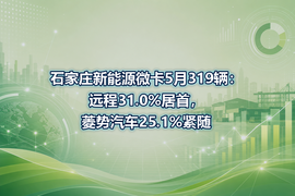 石家庄新能源微卡5月319辆:远程31.0%居首,菱势汽车25.1%紧随