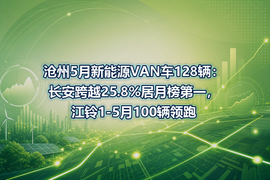 沧州5月新能源VAN车128辆：长安跨越25.8%居月榜第一，江铃1-5月100辆领跑