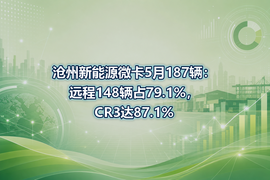 沧州新能源微卡5月187辆：远程148辆占79.1%，CR3达87.1%