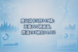 唐山微卡5月349辆:五菱120辆居首,燃油293辆占84.0%