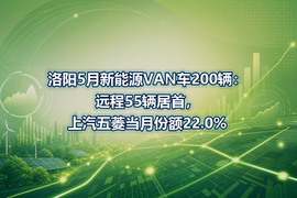 洛阳5月新能源VAN车200辆：远程55辆居首，上汽五菱当月份额22.0%