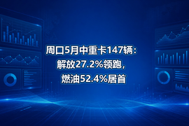 周口5月中重卡147辆:解放27.2%领跑,燃油52.4%居首