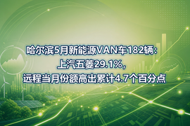 哈尔滨5月新能源VAN车182辆：上汽五菱29.1%，远程当月份额高出累计4.7个百分点