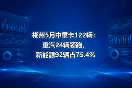 郴州5月中重卡122辆：重汽24辆领跑，新能源92辆占75.4%