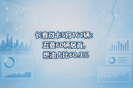 长春微卡5月161辆：五菱60辆居首，燃油占比60.9%
