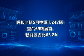 呼和浩特5月中重卡247辆：重汽69辆居首，新能源占比63.2%