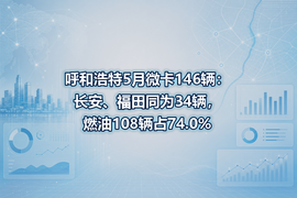 呼和浩特5月微卡146辆:长安、福田同为34辆,燃油108辆占74.0%