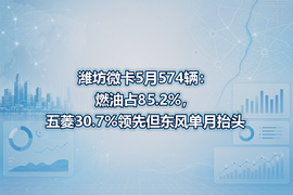 潍坊微卡5月574辆:燃油占85.2%,五菱30.7%领先但东风单月抬头