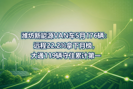 潍坊新能源VAN车5月176辆:远程22.2%拿下月榜,大通119辆守住累计第一