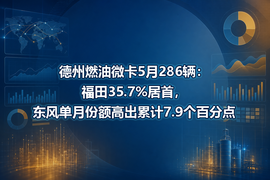 德州燃油微卡5月286辆：福田35.7%居首，东风单月份额高出累计7.9个百分点