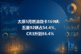 太原5月燃油微卡169辆：五菱92辆占54.4%，CR3升到86.4%