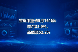 宝鸡中重卡5月161辆:陕汽32.9%,新能源52.2%
