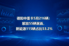 德阳中重卡5月216辆：解放55辆居首，新能源115辆占比53.2%