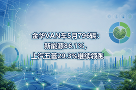 金华VAN车5月796辆:新能源86.1%,上汽五菱29.3%继续领跑