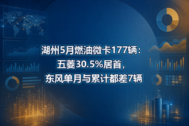 湖州5月燃油微卡177辆：五菱30.5%居首，东风单月与累计都差7辆