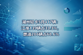 湖州轻卡5月417辆:江淮139辆占33.3%,燃油286辆占68.6%