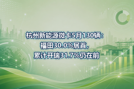 杭州新能源微卡5月130辆:福田30.0%居首,累计开瑞31.7%仍在前